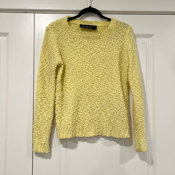 Pol Women's Yellow Chunky Knit Long‎ Sleeve Crewneck Sweater Size Medium - Picture 1 of 9